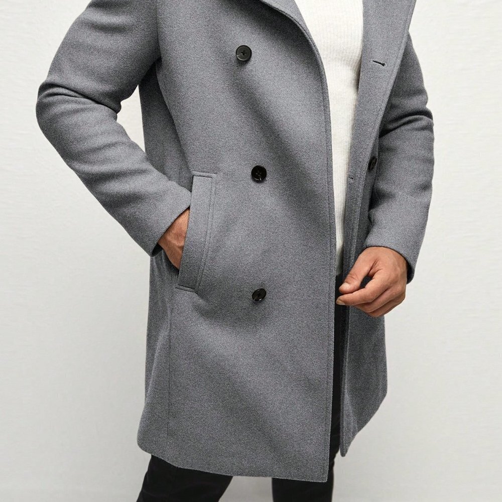Grey Preppy Mens Double Breasted Slant Pocket Overcoat - Picture 5 of 5